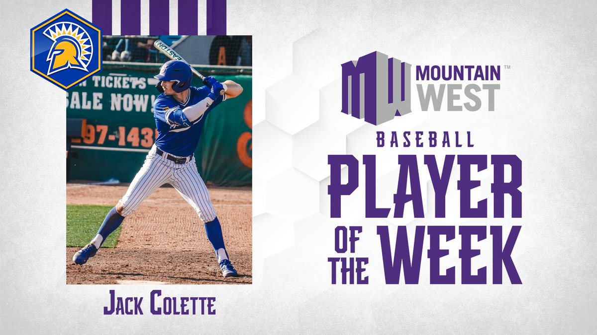 Mountain West (@mountainwest) on Twitter photo Jack Colette (<a href="/jackcolette22/">Jack Colette</a>) batted .467 with seven hits, including two doubles, two triples and a home run, six RBIs and four runs scored for <a href="/SanJoseStateBSB/">San José State Baseball</a> ⚔️
#AtThePEAK | #MWBSB | #AllSpartans Jack Colette (<a href="/jackcolette22/">Jack Colette</a>) batted .467 with seven hits, including two doubles, two triples and a home run, six RBIs and four runs scored for <a href="/SanJoseStateBSB/">San José State Baseball</a> ⚔️
#AtThePEAK | #MWBSB | #AllSpartans