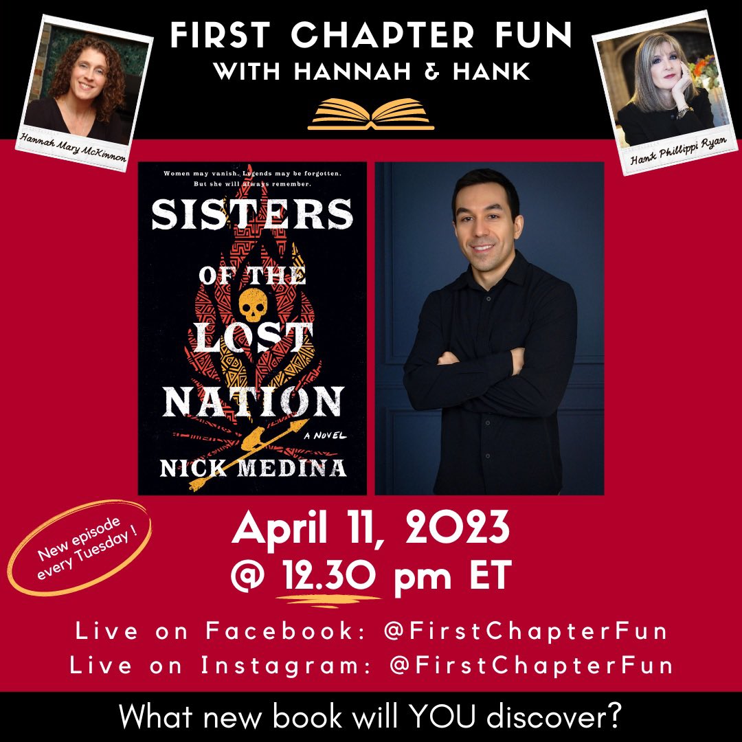 MedinaNick's tweet photo. Tomorrow! Join @HannahMMcKinnon & @HankPRyan on #FirstChapterFun at 12:30 pm EST on Facebook & Instagram. There will be #giveaways! #BookTwitter #newbooks #thrillerbooks https://t.co/OEB7chKpb5