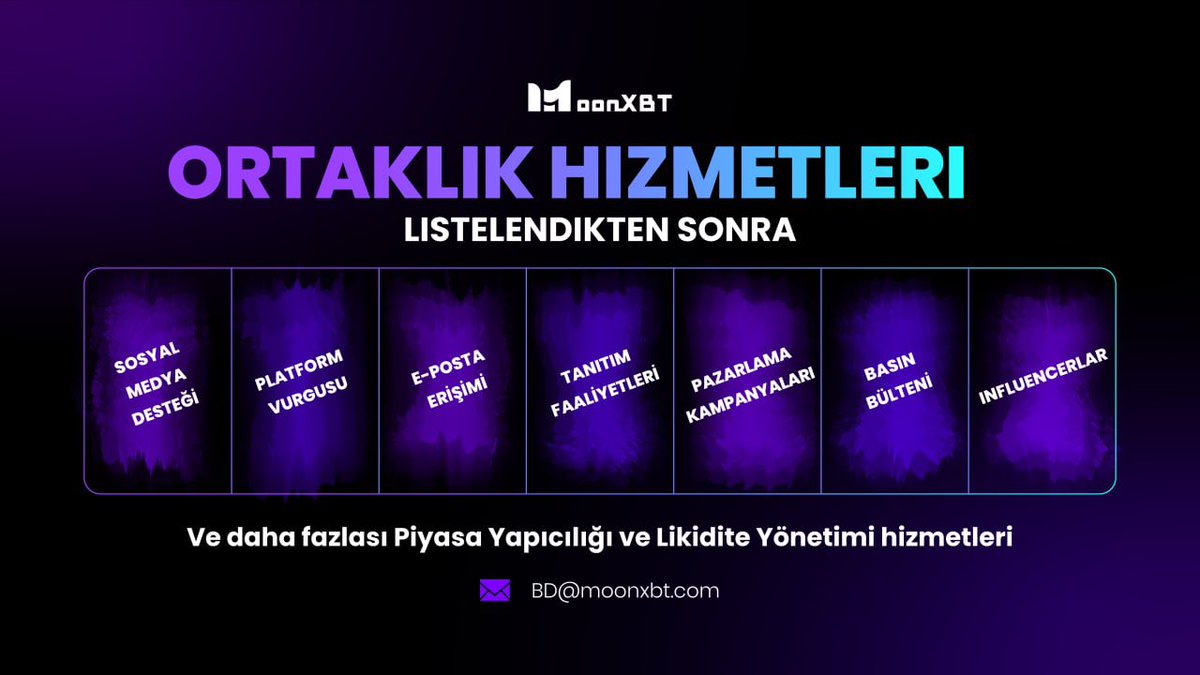 MoonXBT_TR's tweet photo. Listeleme sonrasında size sağlayacağımız hizmetleri biliyor musun?
⚪️Sosyal medya desteği
⚪️Platform vurgusu
⚪️E-Posta Erişimi
⚪️Tanıtım Faaliyetleri
⚪️Pazarlama Kampanyaları
⚪️Basın Bülteni
⚪️İnfluencerlar

Ve daha fazlası için bd@moonxbt.com https://t.co/X1xY2wp6kL