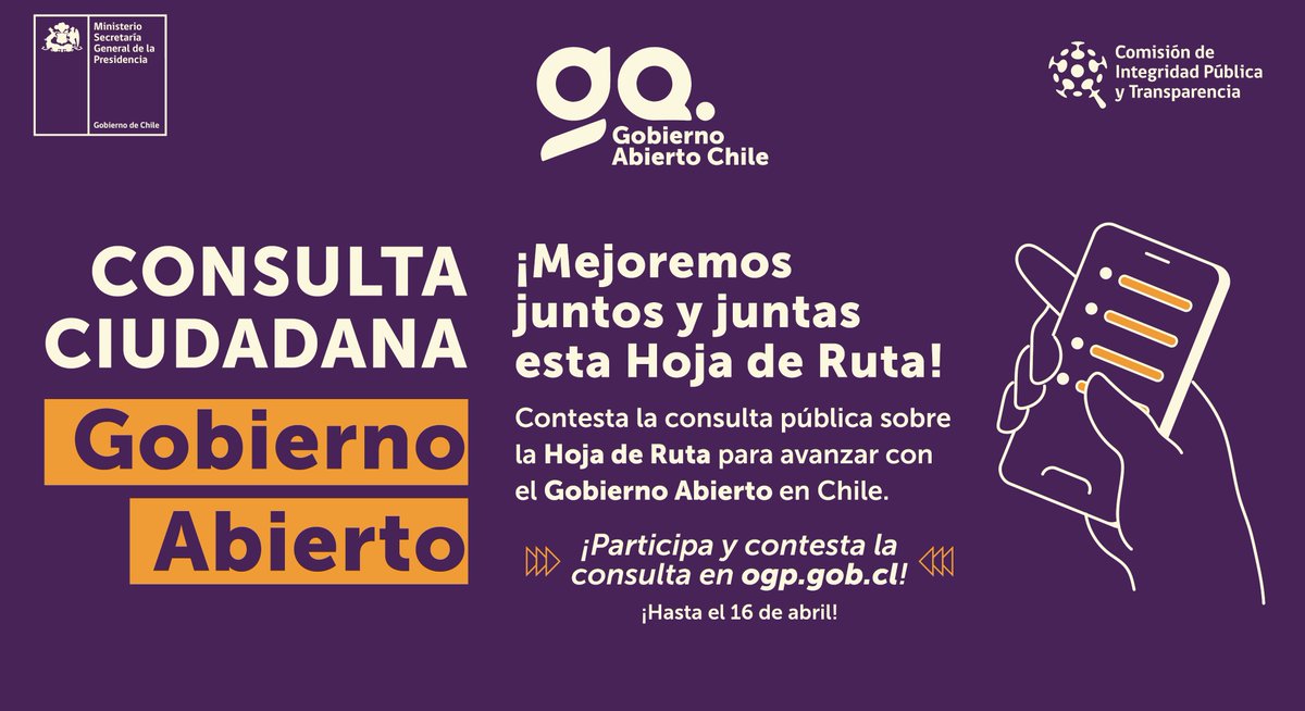 ¡QUEDAN POCOS DÍAS!
¡Queremos saber qué opinas sobre la hoja de ruta que estamos trazando para fortalecer el Gobierno Abierto en Chile. 
Participa hasta el 16 de abril 👇forms.office.com/pages/response…