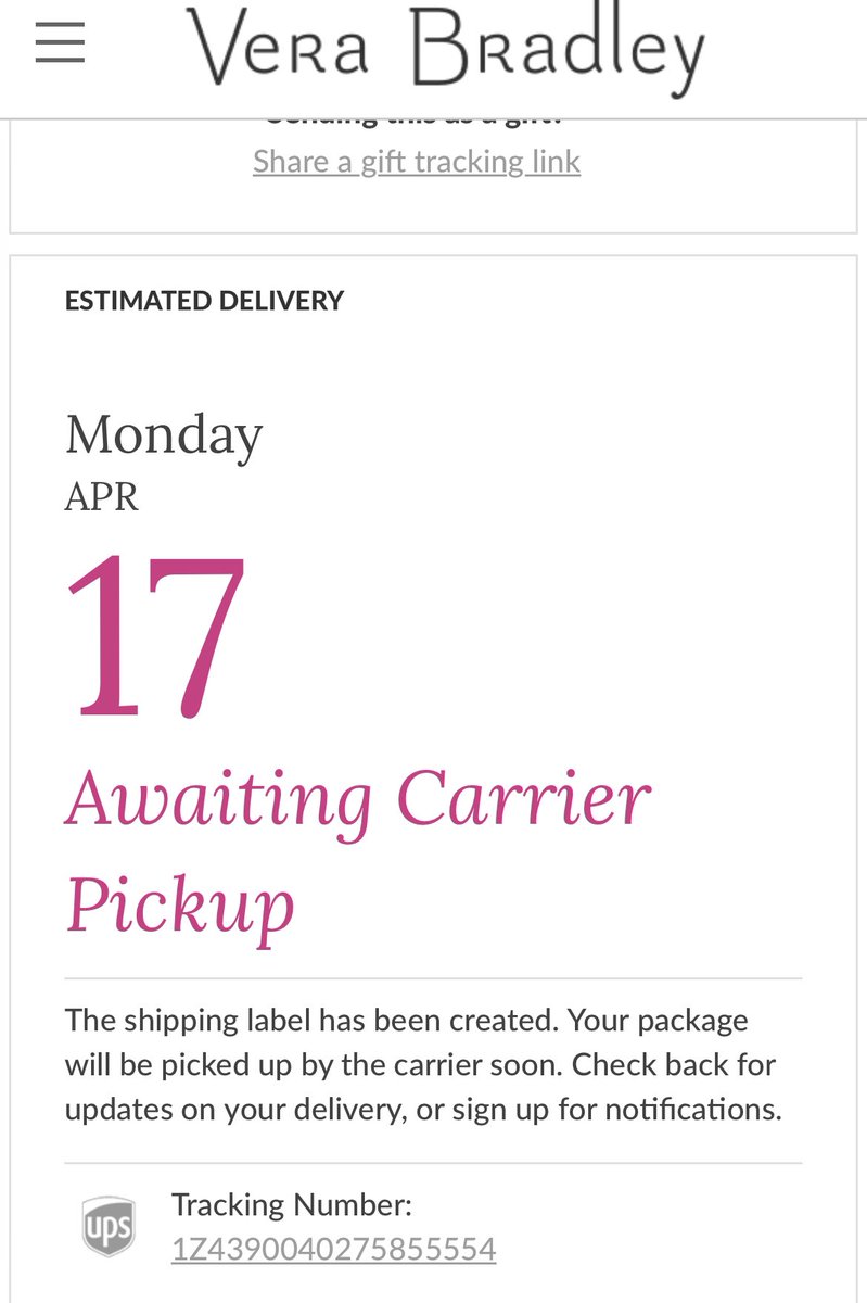 JustAddLaughter's tweet photo. How is this two day shipping if it’s going to be here next Monday? 

@verabradleycare @ShopRunner https://t.co/fsAL1baetZ