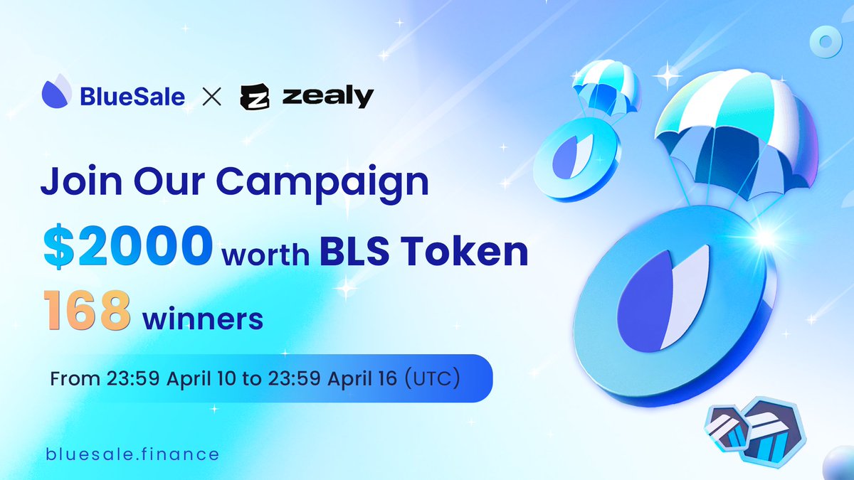 BLS Token Airdrop Campaign: $2,000 Await You 
💰 Reward: $2,000 worth of 2,500 BLS Token 
🥇 Winners: 168
🕒 Time: From 23:59 April 10, 2023, to 23:59 April 16, 2023 (UTC)
➡️ Take your chance: zealy.io/c/bluesalefina…

#BLS #BlueSale #Airdrop