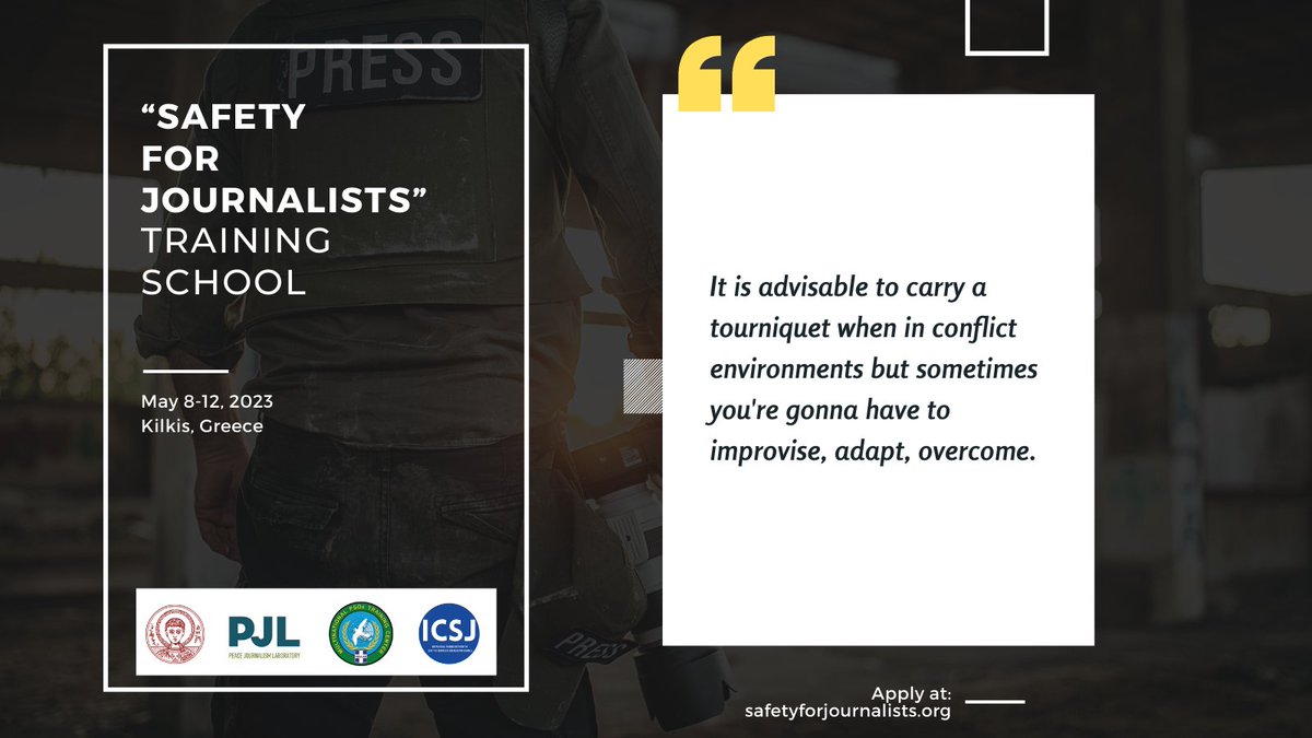ipjlab's tweet photo. 📣"Safety for Journalists - Training School"  Participate in the training and learn from experts in the fields of war and crisis reporting.  
Apply now: https://t.co/t4jIknVGaS 

▪️Deadline for applications: 20 April 2023 

#sfj #safetyofjournalists #warzones #pjl #auth #mpsotc https://t.co/8YnH8AdeYS