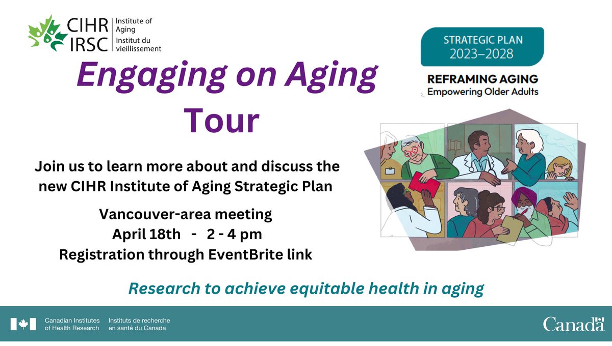 CIHR Institute of Aging (@cihr_ia) on Twitter photo Today we begin our āEngaging on Agingā in-person cross-Canada tour in Vancouver <a href="/SFU/">Simon Fraser University</a>. For details and to register visit: cihr-irsc.gc.ca/e/53436.html
<a href="/Jane_Rylett/">Jane Rylett</a>
#ReframeAgingCAN #researchonaging Today we begin our āEngaging on Agingā in-person cross-Canada tour in Vancouver <a href="/SFU/">Simon Fraser University</a>. For details and to register visit: cihr-irsc.gc.ca/e/53436.html
<a href="/Jane_Rylett/">Jane Rylett</a>
#ReframeAgingCAN #researchonaging