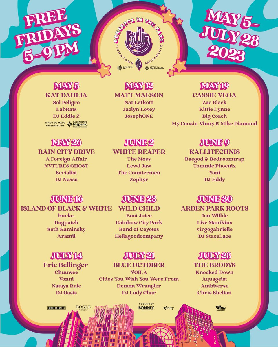Are you ready for <a href="/CIPSacramento/">Concerts In The Park</a> 2023? We’ll see you downtown every Friday night for FREE shows starting Cinco de Mayo🤘🏼🕺🏼💃🏼🎸