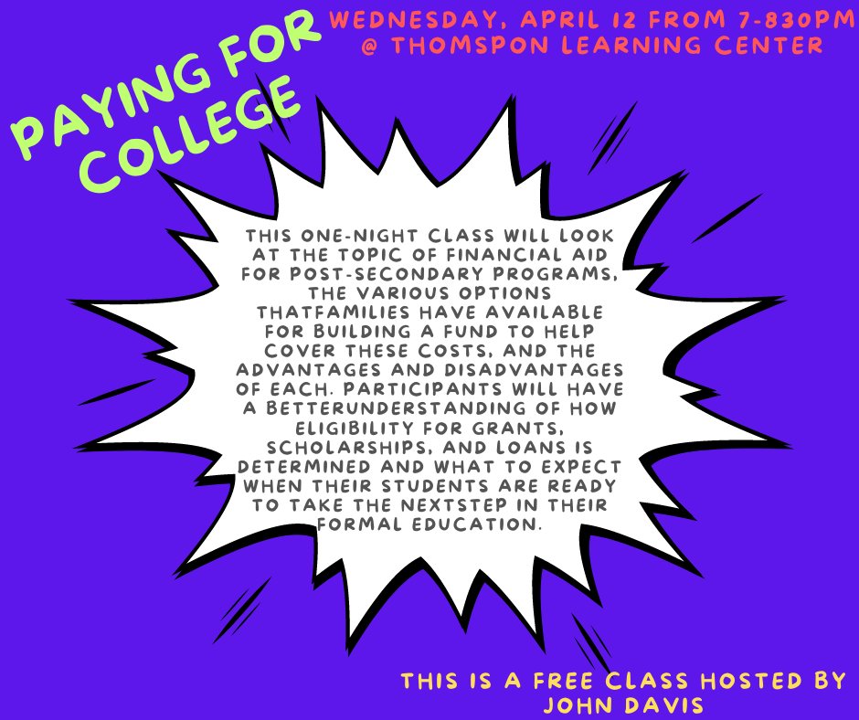 TarkioTech's tweet image. Do you have questions regarding financial aid for college? Are you struggling to get the information you need? This class is for you!
