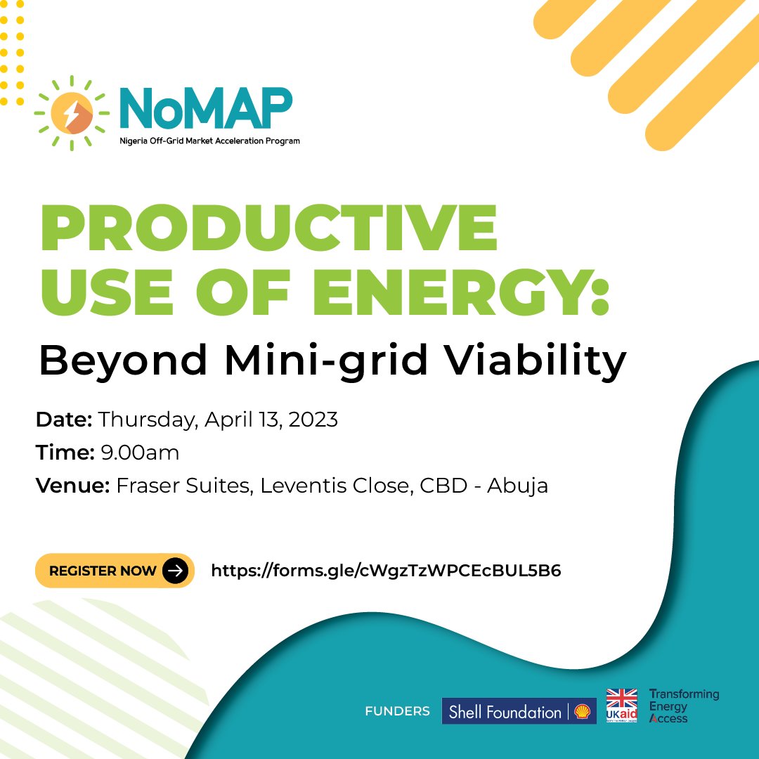 Join us for a multi-stakeholder event on Financing the Productive Use of Energy in Nigeria. Use the links below to register for the event.

Physical: lnkd.in/e4suw8-N
Virtual: lnkd.in/ervqKjiE