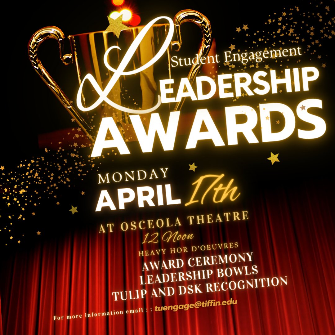 Student Engagement will host their annual Leadership Awards Ceremony on Monday, April 17 at noon in Osceola.