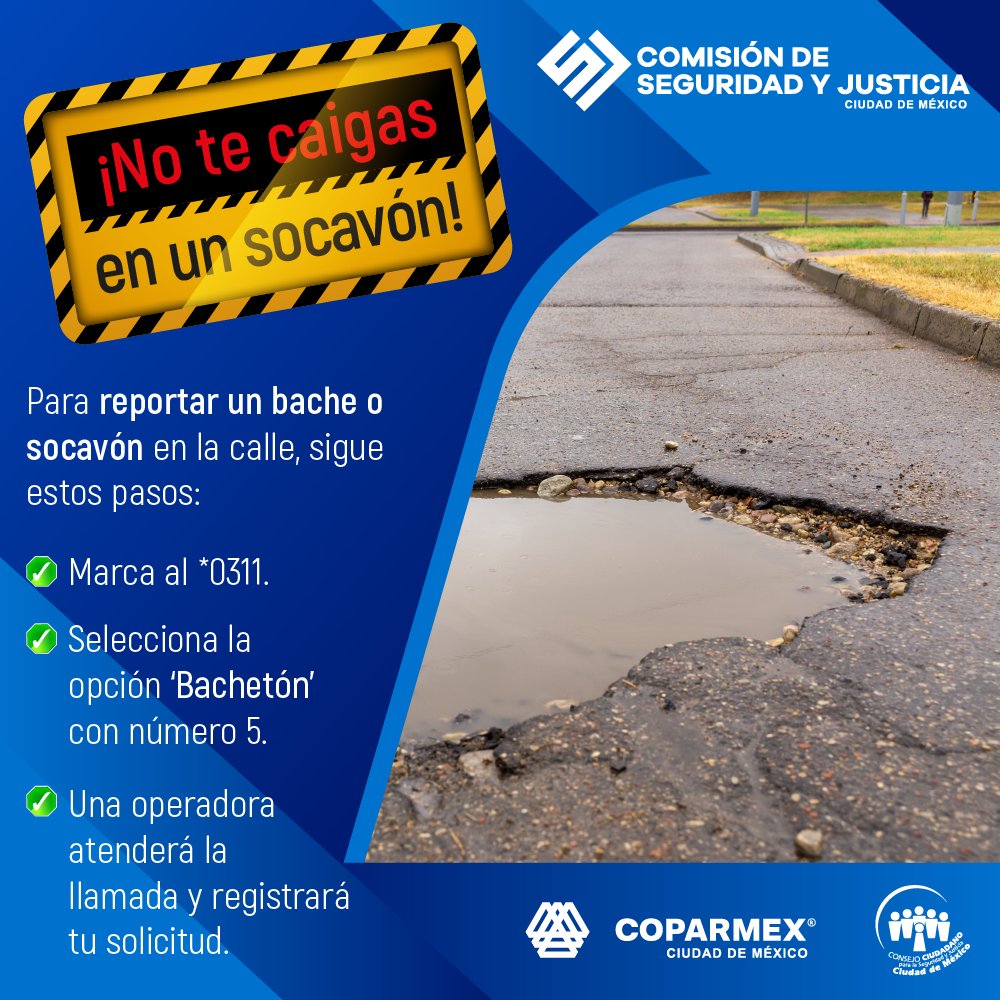 🕳️ Un socavón o bache puede ser muy peligroso, sobre todo en época de lluvias. Ten cuidado y si ves uno, repórtalo de inmediato. #seguridad