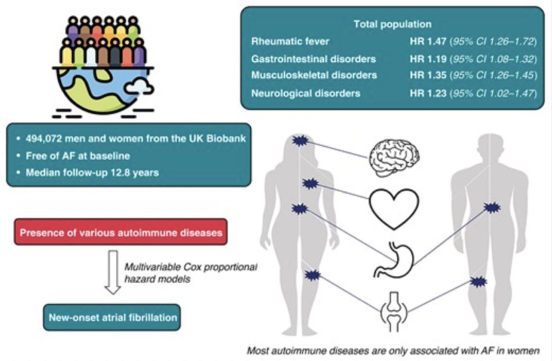 sachinjv's tweet photo. It seems we’re always learning something new about #AFib. Research published in EP #Europace suggests inflammatory autoimmune diseases are associated with new-onset AF, with higher incidence in women.

Review the data: https://t.co/W11faYSXLl https://t.co/ETkluOvNC9