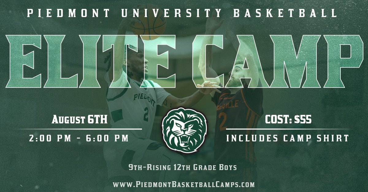 Lions_MBB's tweet photo. Piedmont Basketball Camp Dates 🦁🔥⬜️🟩

Summer Camp: July 31st-3rd 
Advanced Training/3v3 Basketball Camp: July 31st-3rd
Elite Camp: August 6th  

Sign up at https://t.co/LJz1doelTR https://t.co/ZtBqydpBOw