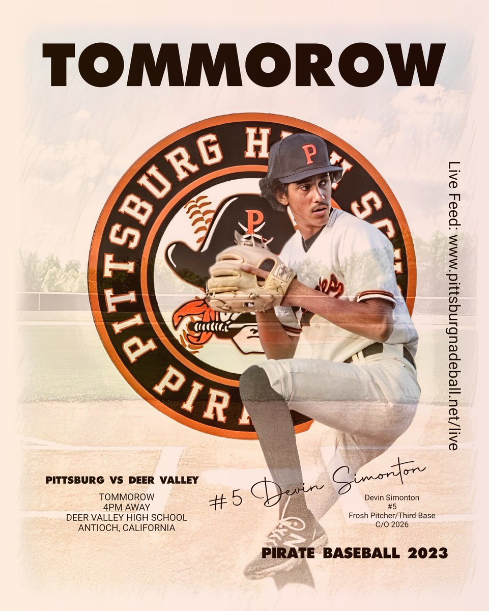 jimlewpittsburg's tweet photo. Pirate Baseball Tommorow: Your Hometown Pittsburg Pirates travel to Deer Valley High School (Antioch, California) to face the Deer Valley Wolverines 4pm start (live stream: https://t.co/LFPn5rtgnc) #piratebaseball #baseball #baseballlife #PittsburgHighSchool #98yearsofwinning https://t.co/vq9DqC9Mxb