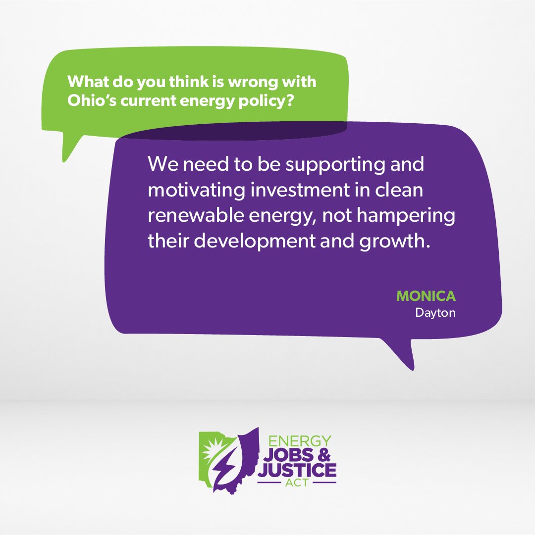 Monica from Dayton says "we need to be supporting and motivating investment in clean renewable energy." We agree! Let us know what you think by taking this short survey to help draft #EJJA 2.0! bit.ly/ejjasurvey #JobsAndJustice