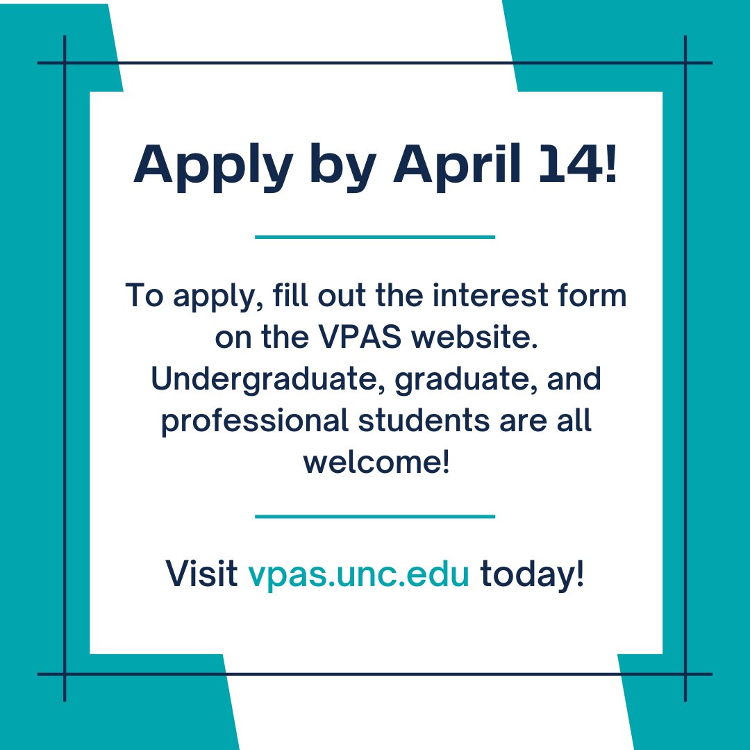 UNC_ODOS's tweet image. VPAS is now accepting applications for all student positions for the 2023-2024 school year! Visit vpas.unc.edu/join-our-team/ to apply to the Peer Educator, Peer Ambassador, and/or the Student Advisory Group.