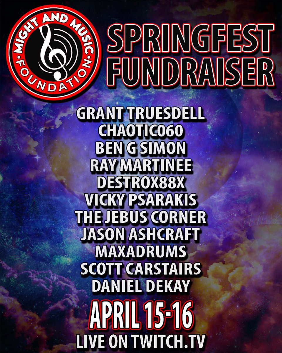 mightandmusic's tweet photo. Come join Might and Music's Springfest Fundraiser exclusively on Twitch.  Our goal is to raise funds for youth mentorship and to help provide resources for young musicians.   April 13-16.

#mightandmusic #springfest23fundraiser https://t.co/Yvi2QbUsq8