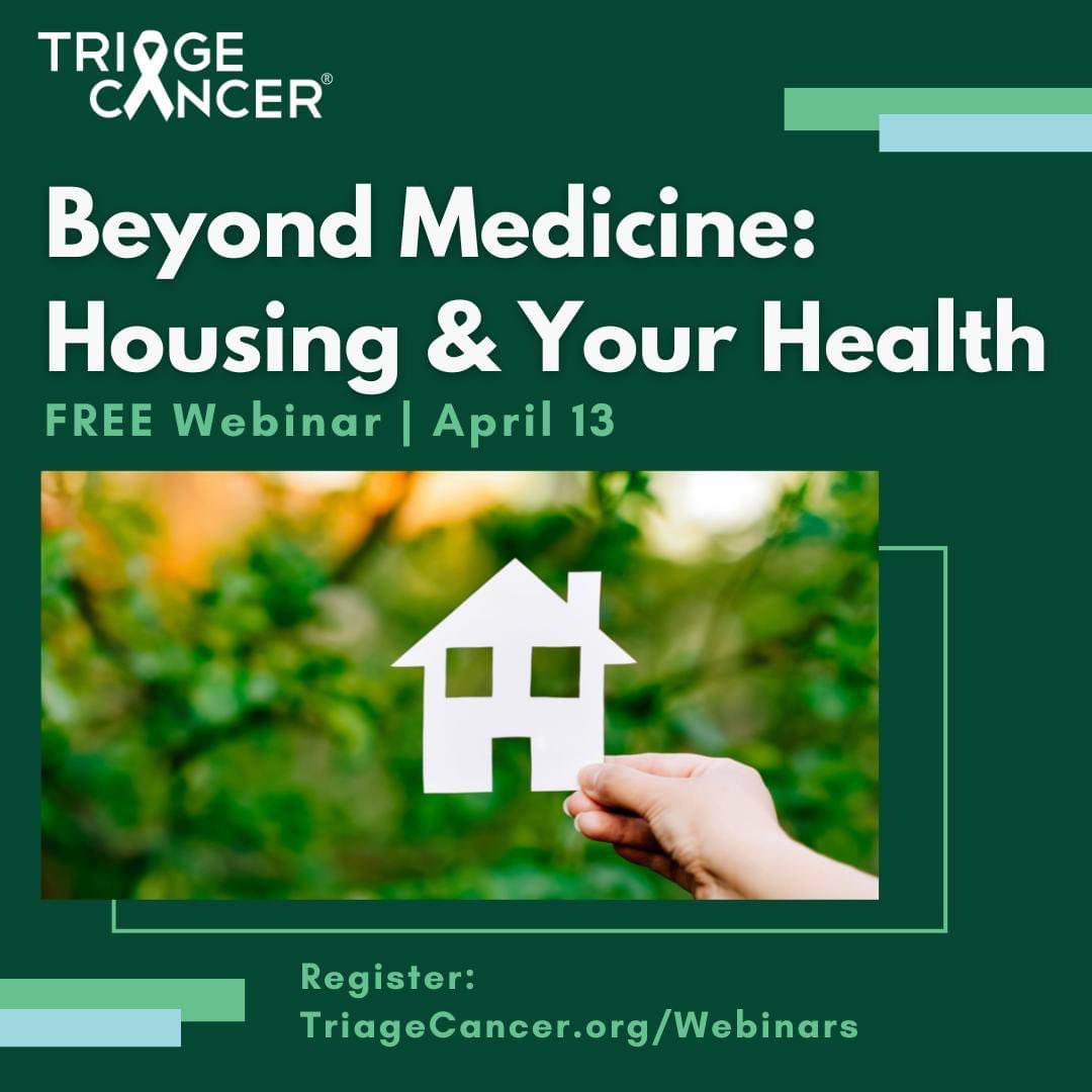 Join @TriageCancer for a FREE webinar on 4/13 explaining social determinants of health and housing, and small steps to take to reduce their impact. Register: triagecancer.org/webinars (FREE CE for professionals).
#TriageTalks #CancerRights #HealthDisparities #HealthEquity #SDOH