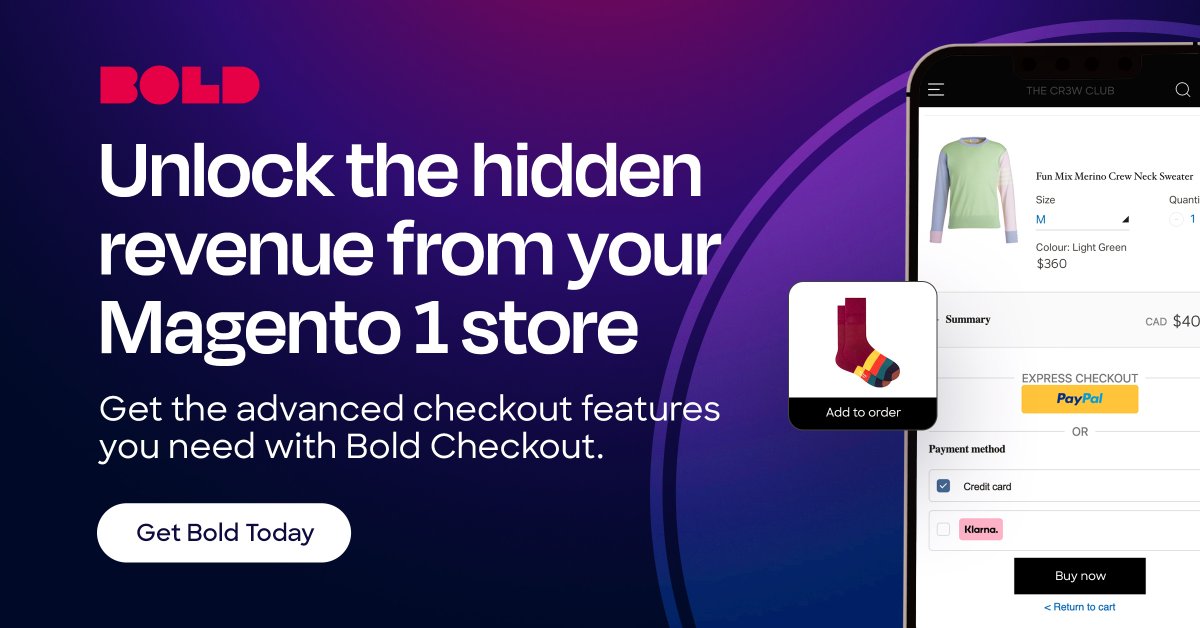 bold_commerce's tweet image. Are you tired of payment headaches with Magento 1? Bold Checkout provides M1 brands with a seamless payment experience, including flexible payment methods ➡️ bit.ly/40WjCbs #magento #magentocommerce #composablecommerce