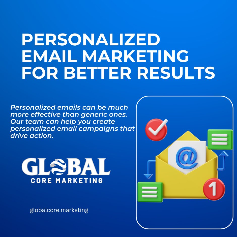 GlobalCoreM's tweet image. Want to create email campaigns that feel like they're tailored just for your customers? Our personalized email marketing services can help. Book a free consultation today. #MarketingAutomation #MarketResearch #EcommerceMarketing #OnlineAdvertising #GoogleAnalytics