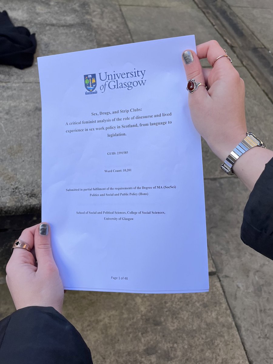 Good decision to go back to uni this year to get this done and dusted! Scotland has a lot of work to do on sex worker rights & I’m looking forward to playing my wee part. Couldn’t have done it without @AnastaciaRyan, a true champion of the cause!