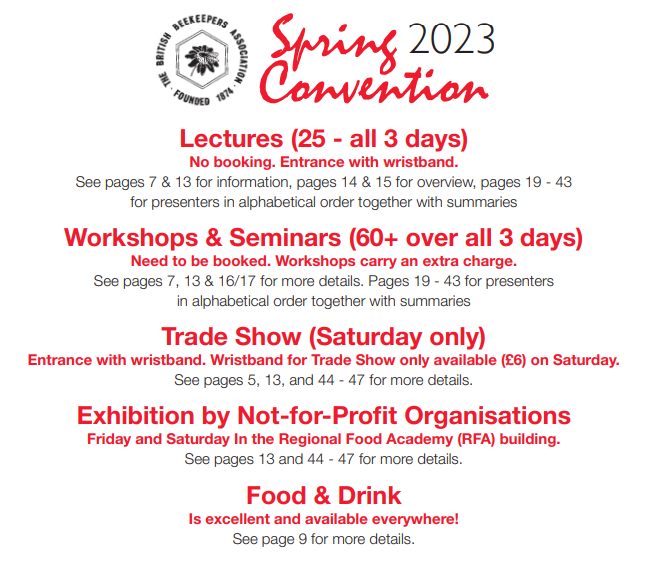 Last chance to buy tickets at in advance rates for #BBKASC 21-23 Apr <a href="/HarperAdamsUni/">Harper Adams University</a> Tickets for any one day, or all three, available until Tues 11th Apr.  After that, tickets available on-the-day. 
Sat 22nd Trade Show tickets only on-the-day. bbka.org.uk/springconventi… <a href="/britishbee/">BBKA</a>