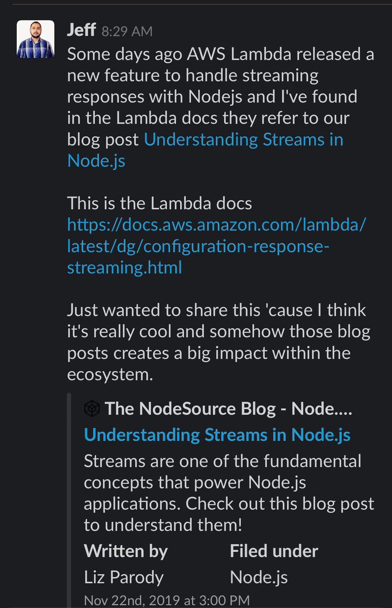 My article is feature in AWS Lambda docs 💚@NodeSource 💚