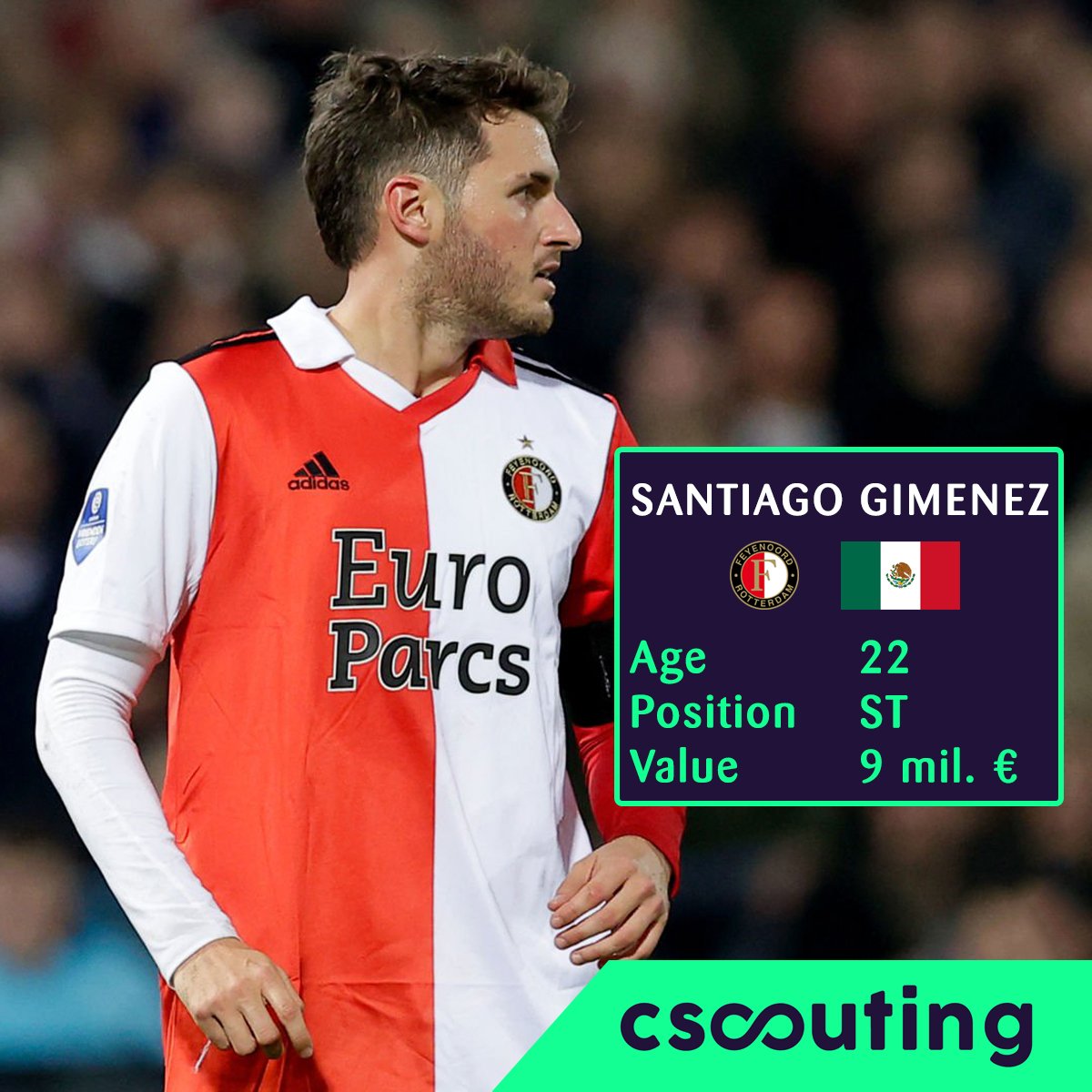 cscouting_'s tweet image. Mexican wizard. 🔥

Santiago Tomas Gimenez.

🔹Age: 22
🔹Feyenoord. Mexico.
🔹ST.
🔹9 mil. euro

▫️Games: 37
▫️Goals:   19
▫️Assists:  4
▫️xG:         11
▫️Shots:   73

#cscouting #santiagojimenez
#mexico #feyenoord #eredevisie #uefa