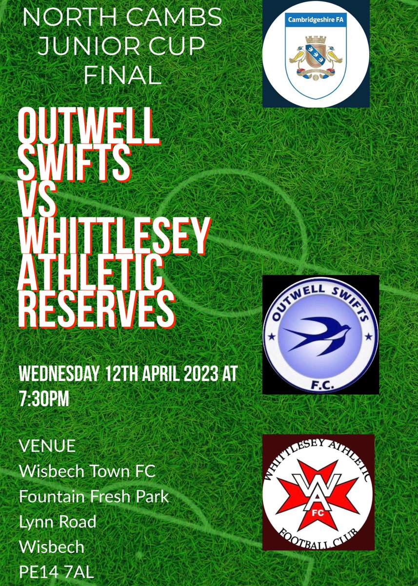 Our attention turns to Wednesday when we face Whittlesey Reserves in the North Cambs Junior Cup Final #Swifts #Obsession #SupportTheVillage #LewieAndSeckersSwiftArmy