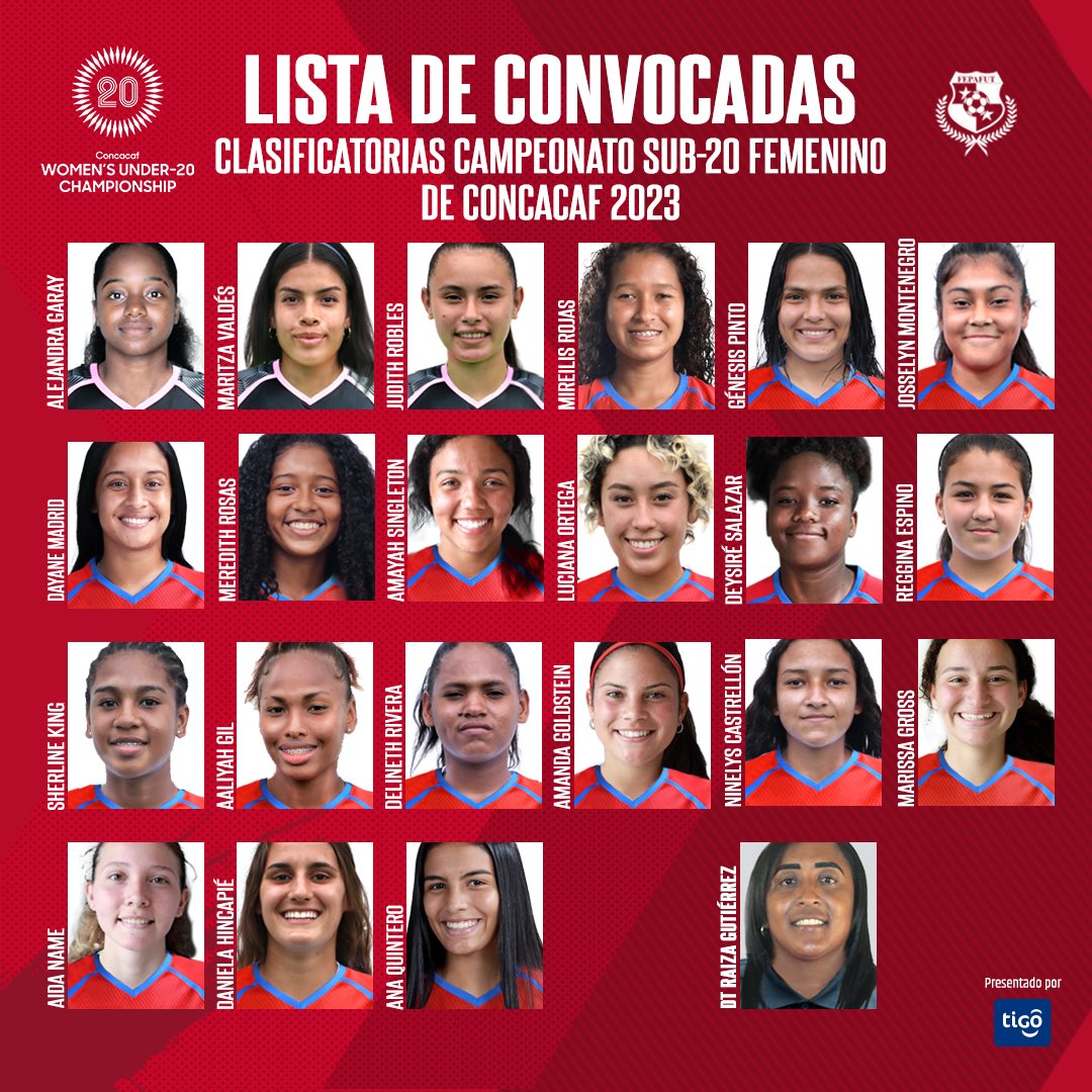 ¡LAS CONVOCADAS!🔥

La entrenadora de #PanamáSub20🇵🇦, Raiza Gutiérrez, convocó a 2️⃣1️⃣ jugadoras para las Clasificatorias para el Campeonato Femenino Sub-20 de Concacaf🏆.

Los partidos se jugarán del 14 al 23 de abril en Curazao🇨🇼.

➡️: bit.ly/3Gv9234

#TodasSomosPanamá