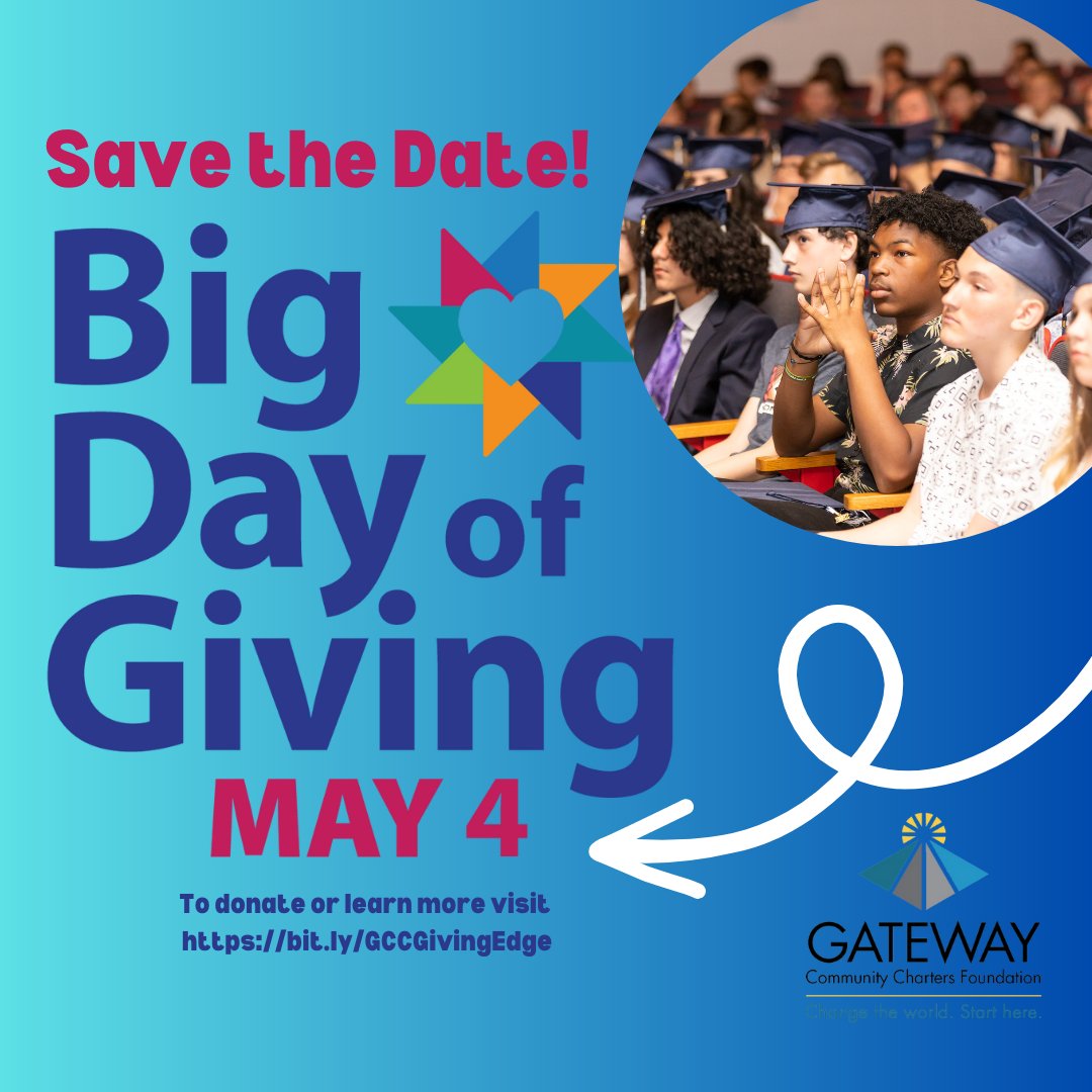 GCC_Charters's tweet image. Mark your calendars for Big Day of Giving on Thursday, May 4th! With your support, we can continue to provide all students with a safe and caring school choice. To learn how to support GCC, visit bit.ly/GCCGivingEdge
#gcccharters #BDOG2023 #BigDayofGiving