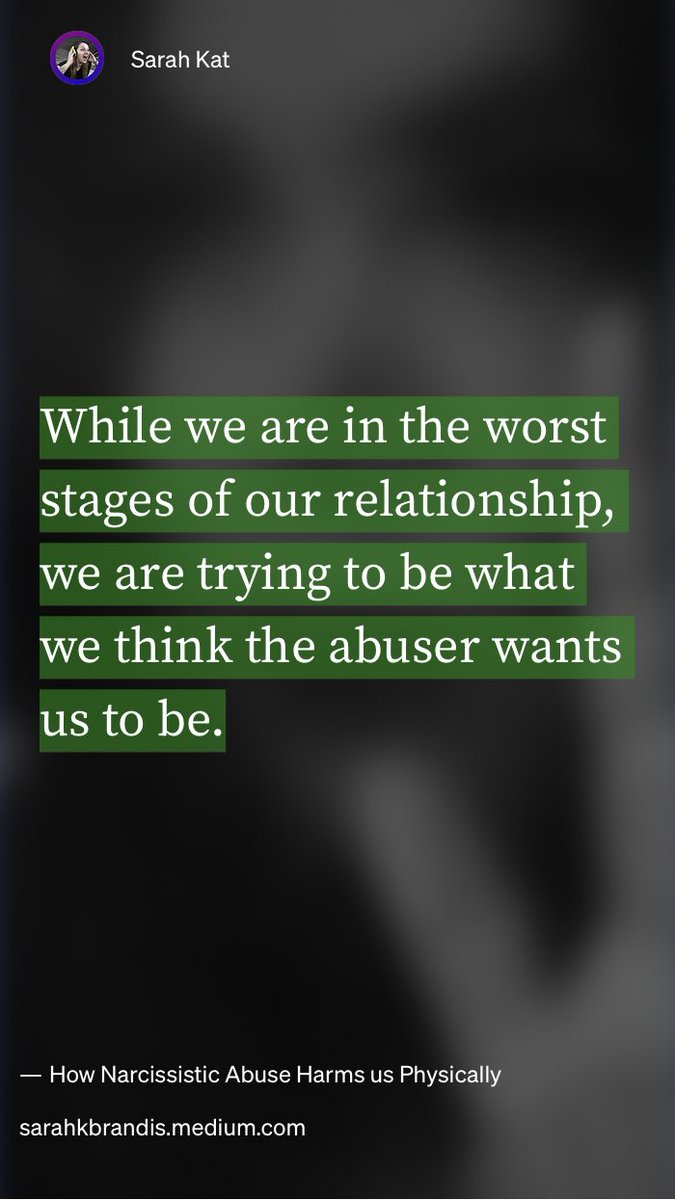 SarahKBrandis's tweet photo. “How Narcissistic Abuse Harms us Physically” by Sarah Kat
https://t.co/vuUAUcpL9E https://t.co/YH0YkhWHa9