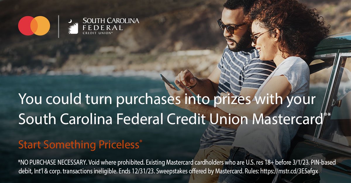 SCFederalCU's tweet image. Use your South Carolina Federal Mastercard through 12/31, you could win a $500 Mastercard Prepaid card or even a trip to New York, Los Angeles, Miami, or Chicago. No Purch. Nec. Mastercard cardholders, U.S. res 18+ before 3/1/23. Ends 12/31/23. Rules: mstr.cd/3E5afgx