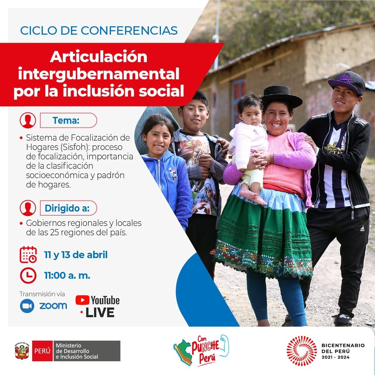 MidisPeru's tweet photo. ✅ Ciclo de conferencias "Articulación intergubernamental por la inclusión social".
📝 Tema: Sistema de Focalización de Hogares (Sisfoh): proceso de focalización, importancia de la clasificación socioeconómica y padrón de hogares.
👉 Más información: https://t.co/K5EUTxzxdm https://t.co/l3ae6SB0hr