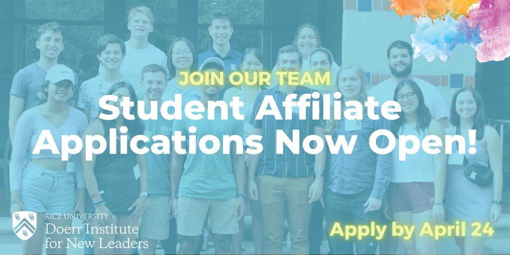 Doerrinstitute's tweet photo. Don't miss your chance to join the #doerrinstitute team! If you're an undergraduate student interested in sharing your Doerr experiences with your peers, apply to become a part of our next Student Affiliate team.
Apply by 4/24 at: https://t.co/flee0zfy8s https://t.co/aCaJw4haWN