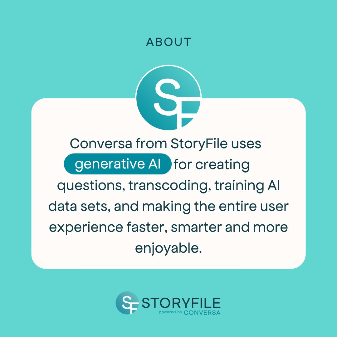 StoryFile's tweet image. By transcoding and training AI data sets with generative AI, Conversa is able to provide a more personalized and efficient user experience. Say goodbye to boring, one-dimensional conversations.
#StoryFile #ConversationalVideo #ConversationalAI #ConversafromStoryFile #GenerativeAI