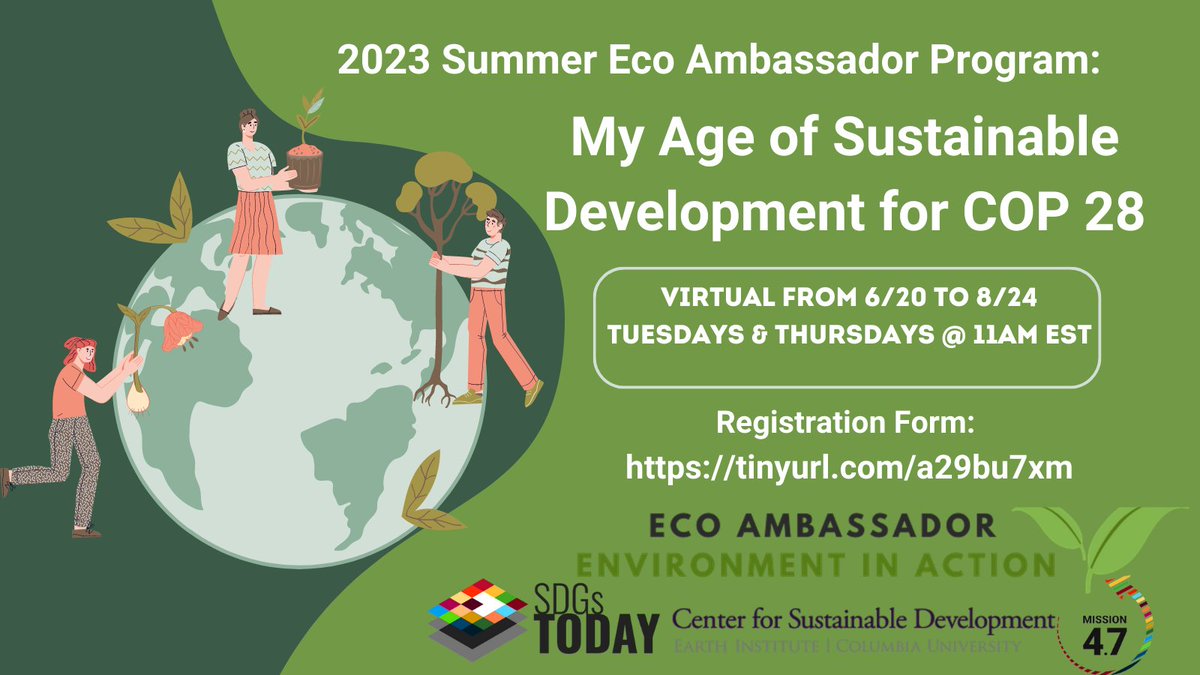 🚨Registration is OPEN for our annual Summer Program for Eco Ambassadors! Do you know middle school or high school students interested in #GIS, #storytelling & the #SDGs? Apply by May 19 to join a free virtual program led by @sdgstoday & @CSD_Columbia👉 bit.ly/43fSCW3