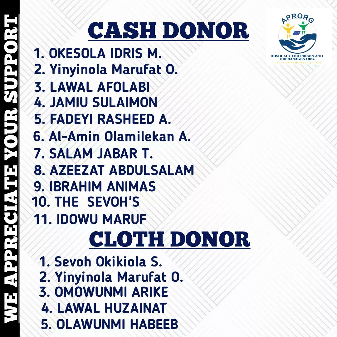 aprogfoundation's tweet photo. To everyone who has donated to the success of our just concluded Ramadan Charity In Prison Project, we say THANK YOU 💖 for your kind support.

#ngo #aprorg #sdgs #Africa #reformer #ogunstate #juvenilejustice #reformation #rehabilitation #reintegration #leadership  #UnitedNations https://t.co/2GzV1vd3Mf