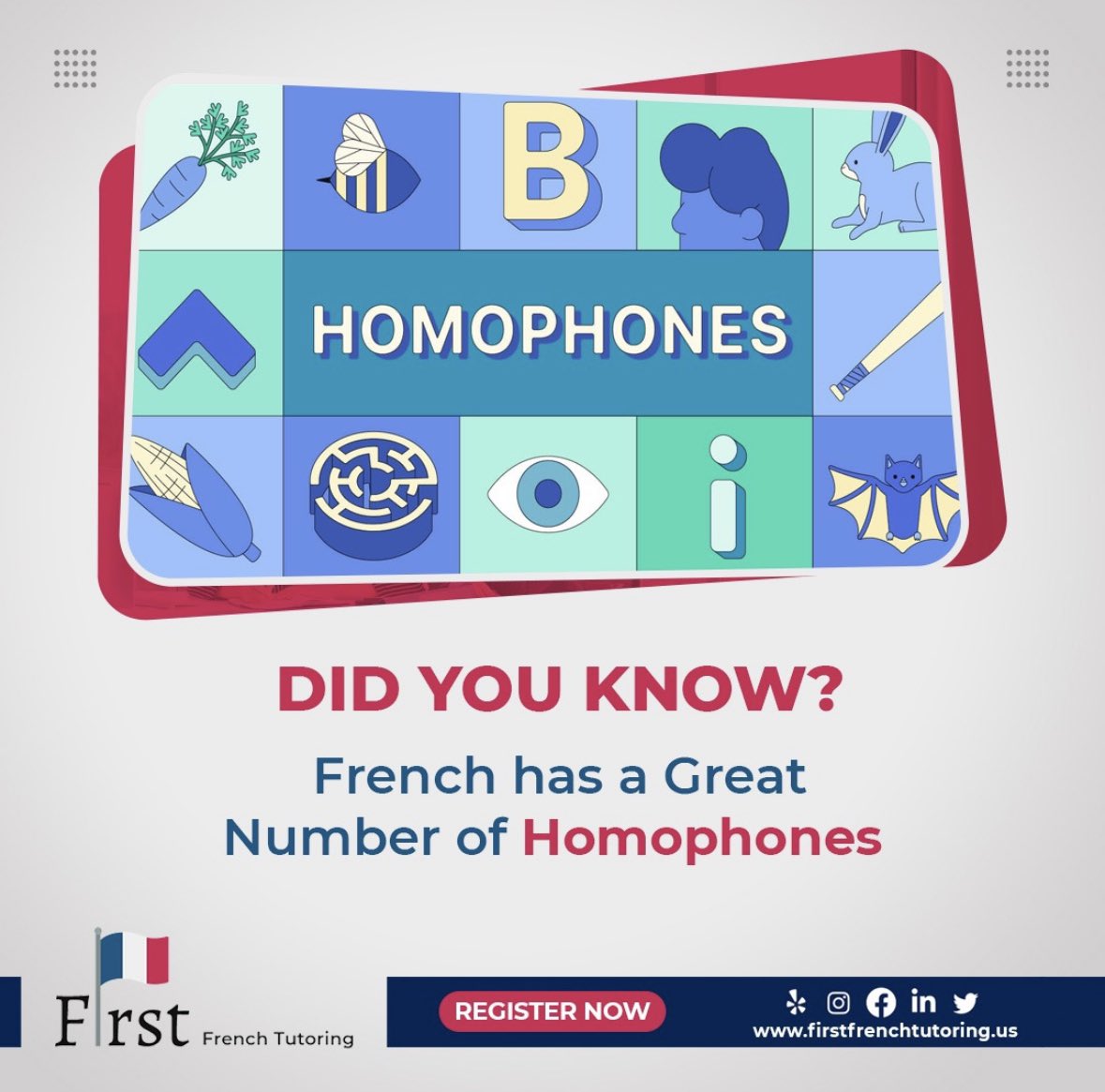 FirstFrench's tweet photo. Did you know this amazing fact about the French language?
 
Homophones are words sharing the same pronunciation but with different spellings and meanings. This makes it easier to create tongue twisters.
 
https://t.co/WP2GMLUAOD https://t.co/f1XduFuvKi