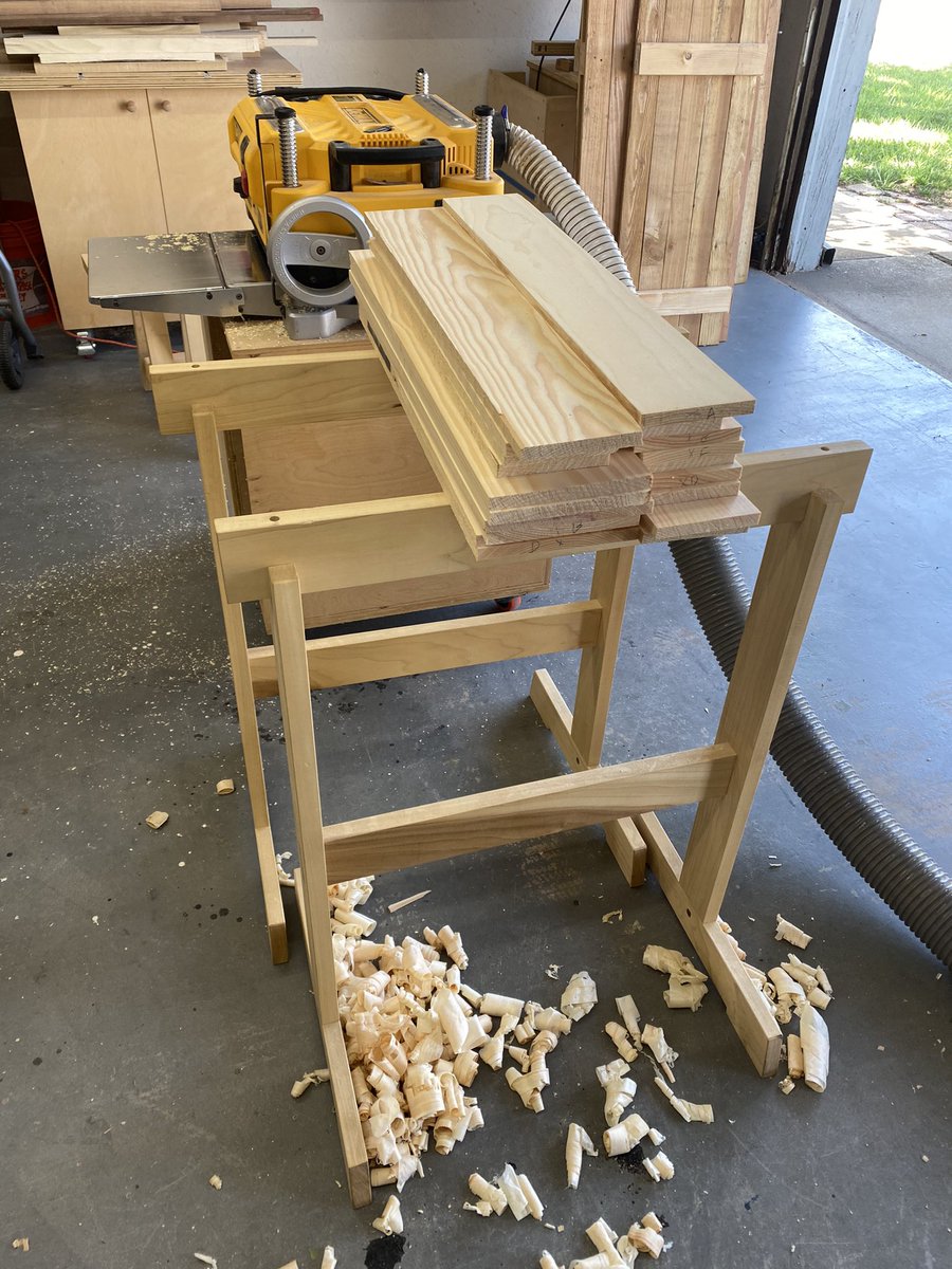 Milling pine for drawer bottoms today. Bag was empty when I started, but the garage smells nice. All that’s left is to trim to width and glue up the panels.