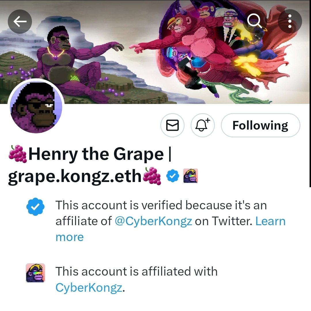 🌴Few will understand just how hard of a flex it is to have the <a href="/CyberKongz/">CyberKongz</a> logo next to your name!! 🦍🍌
#OOH good ser!! 🫡 <a href="/HenryTheGrape/">Henry the Grape</a>