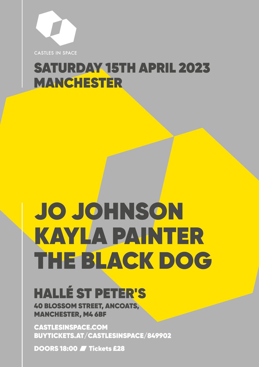 Heads up Manchester. This Saturday at @hallestpeters Bleep43's Jo Johnson (@werkhouse), @theblackdog and @KaylaPainter brought to you by @castlesinspace! tickettailor.com/events/castles…