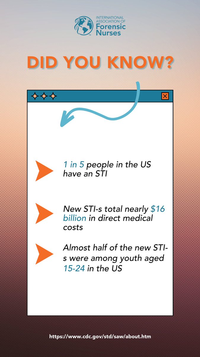 ForensicNurses's tweet image. STI Awareness Week.

What can you do as a health care professional?

#STIAwareness #STIAwarenessWeek #ForensicNurses