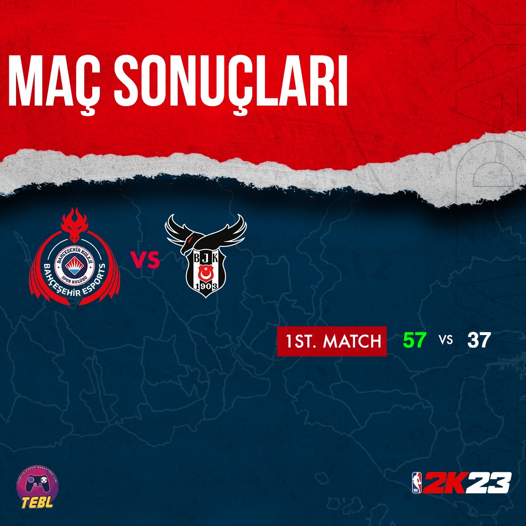 🏀 TEB Liginde ilk hafta galibiyet bizim!

🏆 TEBL (<a href="/teb_ligi/">Türkiye Espor Basketbol Ligi</a>)
🆚 Beşiktaş Esports (@besiktasesports)🟩 57-37