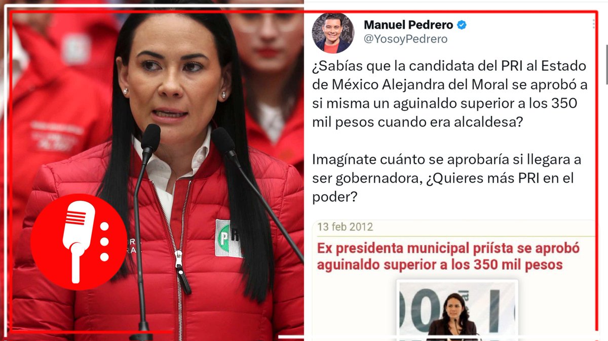 La oposición siempre ha odiado la austeridad: recuerdan que cuando fue alcaldesa, la priista <a href="/AlejandraDMV/">Alejandra Del Moral</a> se aprobó a sí misma un aguinaldo de 350 mil pesos. bit.ly/43m21vh