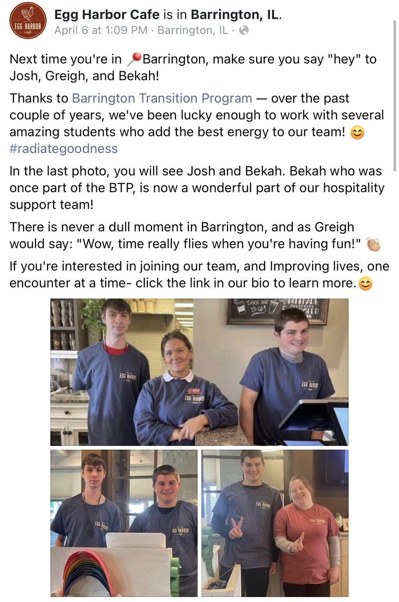 PnadlerLFHS's tweet photo. If you weren't aware, @eggharborcafe on Main St. is one of our amazing community partners. They let our BTP students get work experience and do a GREAT job promoting our program. We're so thankful to have partners like them. https://t.co/v60dtKLip1
