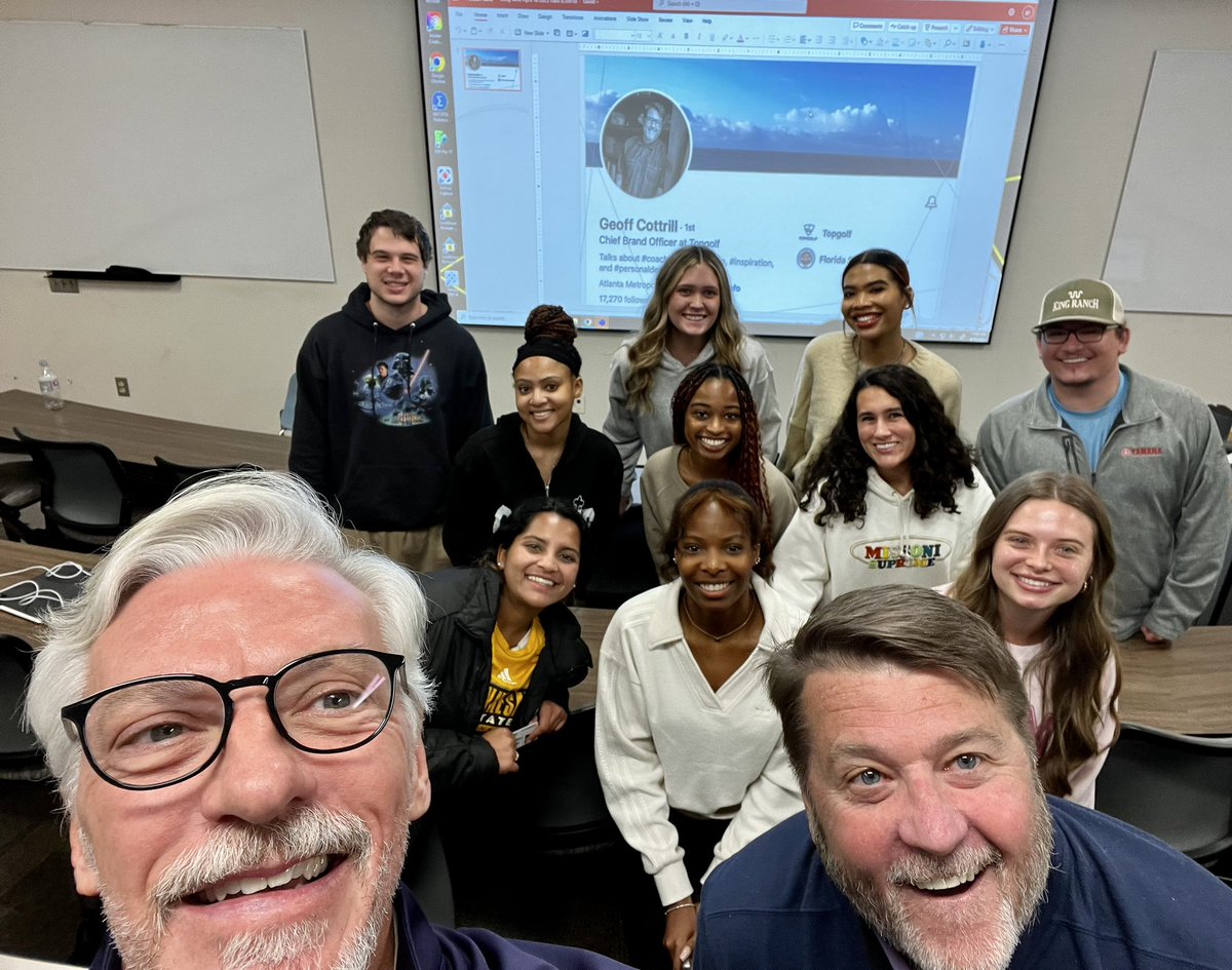 bcoketaylor's tweet photo. A huge shoutout to my old friend and colleague @yogmoney Chief Brand Officer at @Topgolf for sharing his wisdom and inspiration with my KSU Coles College of Business class today! #thanks https://t.co/FetENdrTPn