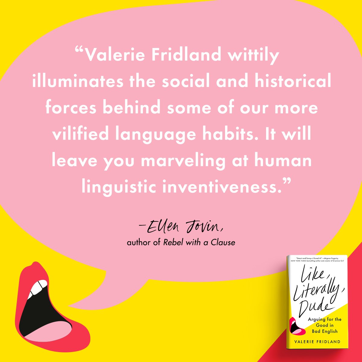 '@FridlandValerie wittily illuminates the social and historical forces behind some of our more vilified language habits.' (@EllenJovin) ✨🎤 Learn more about LIKE, LITERALLY, DUDE on sale 4/18 👉 bit.ly/41dNy2L