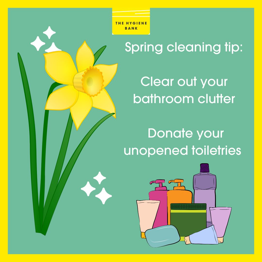 #SpringClean 
Decluttering feels good. 
Donating feels great. 
We welcome all unused and in-date toiletries and household cleaning products. 
Find your nearest drop off point: thehygienebank.com/locations/
#EveryoneDeservesToFeelClean #TheHygieneBank #HygienePoverty #declutter