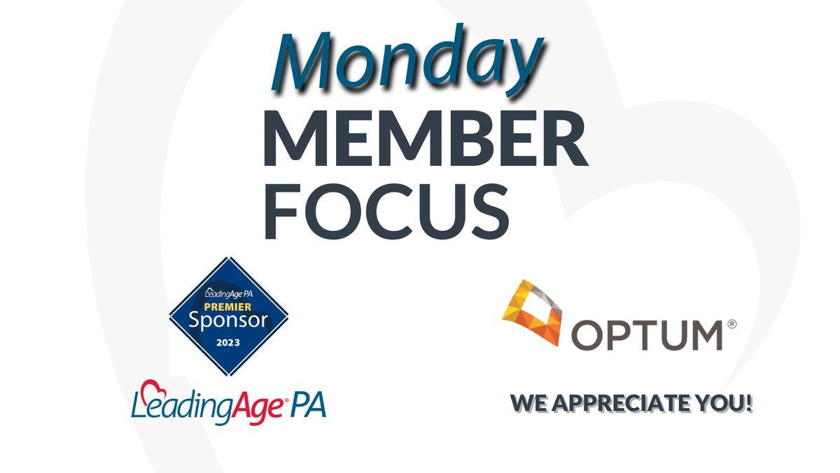 LeadingAgePA's tweet photo. Itโs #MondayMemberFocus! LeadingAge PA expresses its gratitude for one of our premier sponsors, Optum.
Click here to visit Optumโs website and learn more about its mission: https://t.co/rMzX27FQt3 #LAPA #MMF https://t.co/LjV0R04k3q