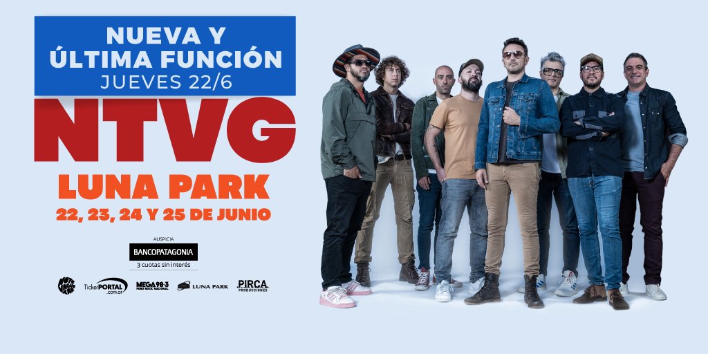 stadiumlunapark's tweet photo. Cosa linda me trajo la vida, que no necesito más 🎶
Si lo leíste cantando 🎤 no podes perderte la 4️⃣ y ultima fecha de @ntvgoficial  en el 🌜
🗓️ 22de Junio ULTIMA FECHA !!!!!! 
🎫 Entradas ya a la venta en Ticket Portal  y boletería del estadio.
#ntvg
+ℹ️ https://t.co/mdeChaJ3hO https://t.co/IEUXtwjr7w