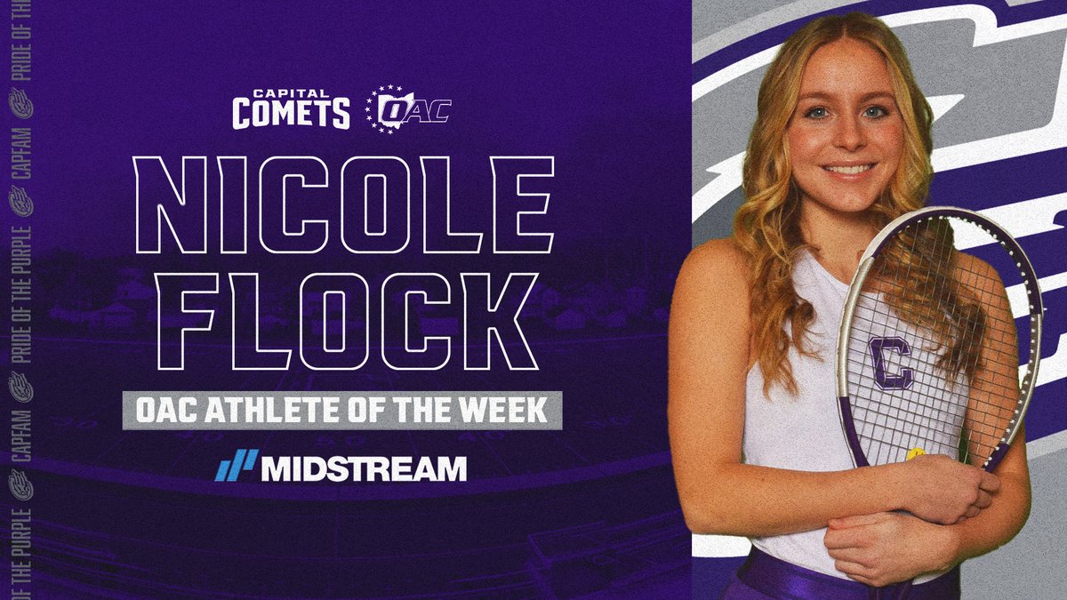 cap_athletics's tweet photo. NEWS: @CapUTennis1 sophomore Nicole Flock has been named OAC Athlete of the Week!

Flock went undefeated in both doubles and singles matches this past week against Shawnee State and Mount Union.

MORE: https://t.co/l3REVc2aZu

#CapFam | #CapWTEN | #POTP https://t.co/px9pycAp82